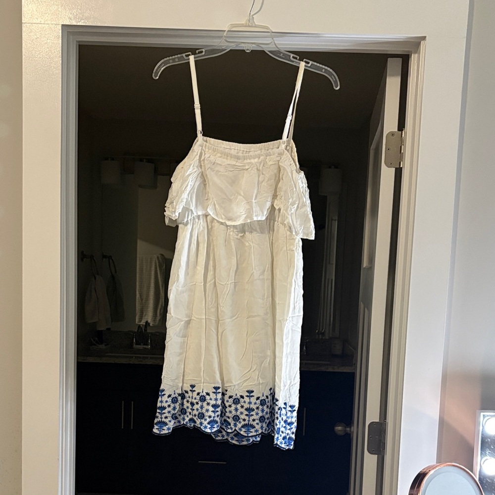 White and Blue Floral Kids Dress